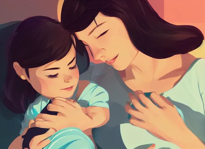 Image similar to a mother is cradling her newborn baby. clean cel shaded vector art. shutterstock. behance hd by lois van baarle, artgerm, helen huang, by makoto shinkai and ilya kuvshinov, rossdraws, illustration, art by ilya kuvshinov