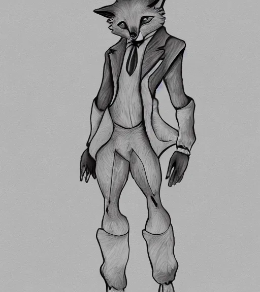 Image similar to expressive stylized master furry artist digital line art painting full body portrait character study of the anthro male anthropomorphic fox fursona animal person wearing clothes by master furry artist blotch