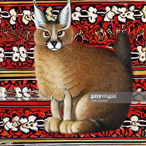 Image similar to cute fluffy caracal as mexican talavera, louvre, istock
