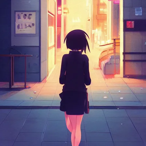 Image similar to a girl smoking, beautiful face, street at night, long hairfine art painting by makoto shinkai, featured on pixiv, hd