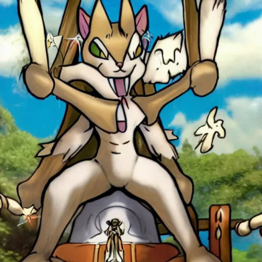 Prompt: photo of meowth from pokemon crucifixion