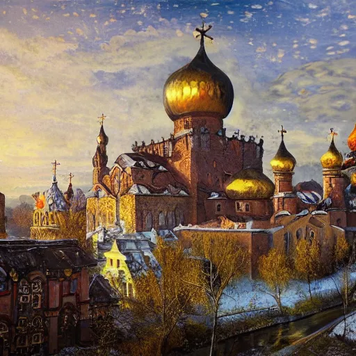 Prompt: photo beautiful magical ancient Slavic Russian city of Kitezh, fisheye lens, painting by Viktor Vasnetsov, concept art, magical city, fantasy cityscape, ancient Slavs, wooden buildings, ancient Russian architecture, terem, hyperborea, top cinematic lighting , cinematic mood, very detailed, 8k, high resolution, trending on artstation, painting by Nicholas Roerich, artstationHD,