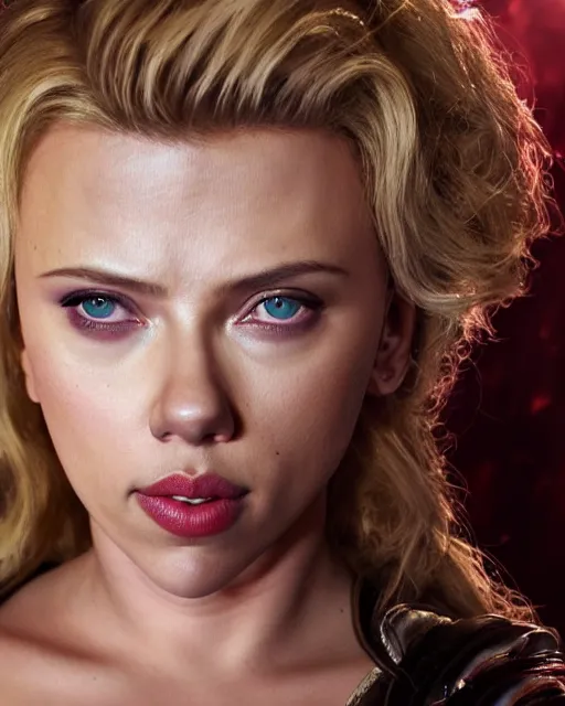 Prompt: scarlett johansson portraying a beautiful shanna the she devil from marvel, beautiful scarlett johansson shanna the she devil from marvel comics, movie, hyper realistic, hollywood promotional image, imax, 8 k