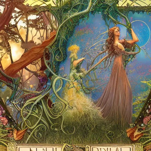 Image similar to realistic detailed view of neverland by emilia dziubak, will terry, greg olsen, chris mars, ann long, and mark brooks, fairytale, female, feminine, art nouveau, illustration, character concept design, storybook layout, story board format