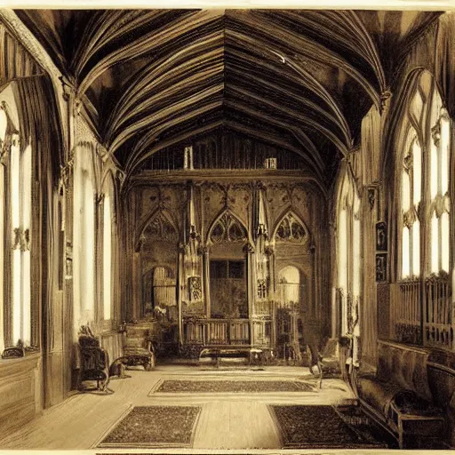 Prompt: interior of a gothic mansion, grand hall,