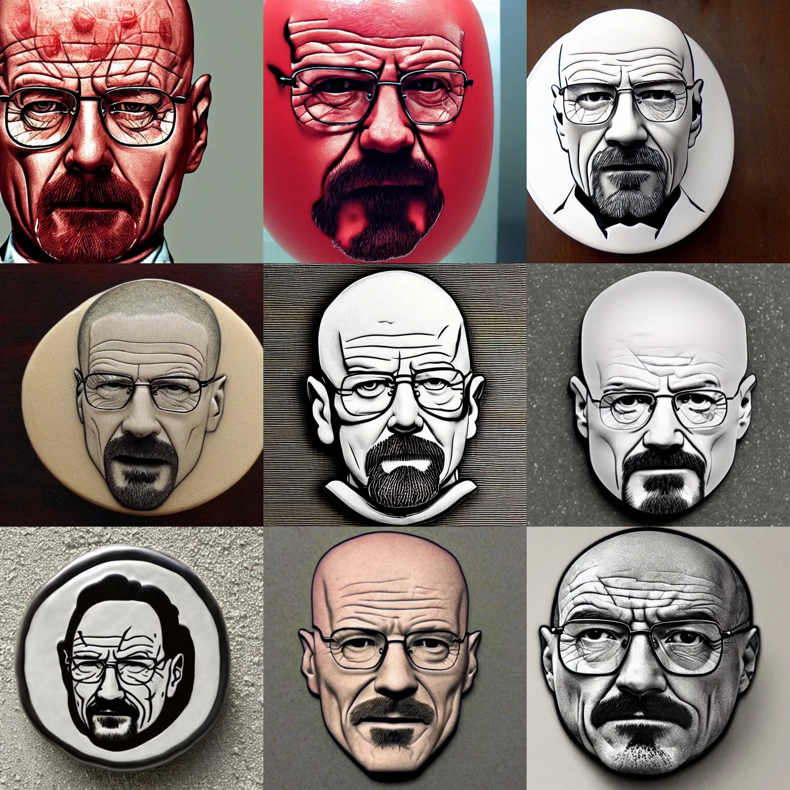 Prompt: walter white's face engraved in a tomato