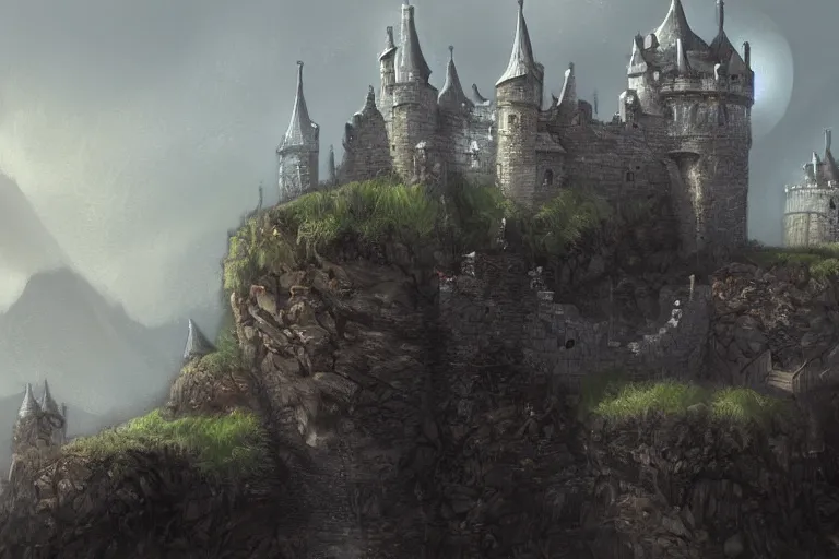 Image similar to concept art of a castle integrated into a landscape, trending on artstation