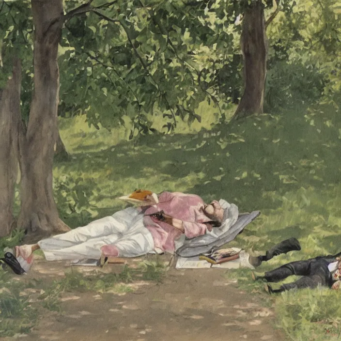 Image similar to lazy entomologist in the shade. painting by bernard emile