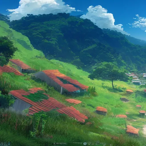 Prompt: norte de armenia quindio en un dia soleado, Artwork by Makoto Shinkai, 8k, official media, wallpaper, hd