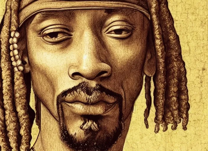 Image similar to a very high resolution image from a new movie, snoop dogg. drawn by leonardo da vinci. mountains, directed by wes anderson