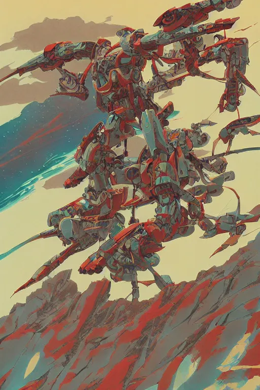 Image similar to japanese folk painting of mecha, detailed, cel shaded, by makoto shinkai and moebius and anton fadeev and james gurney,