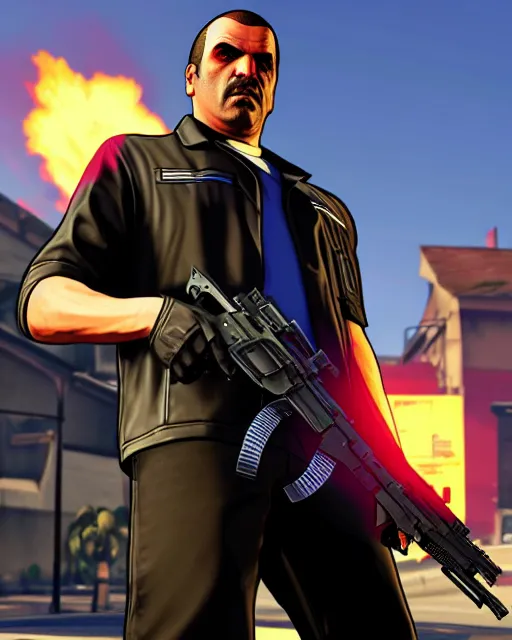 Prompt: gta 5, grand theft auto 5 cover art of reaper from overwatch