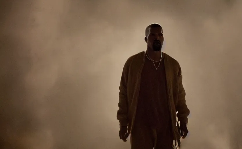 Image similar to Jamie Foxx as Kanye West in 'Jeen-Yuhs' (2022), movie still frame, oscar nominated cinematography, volumetric lighting, 8k resolution, beautiful composition