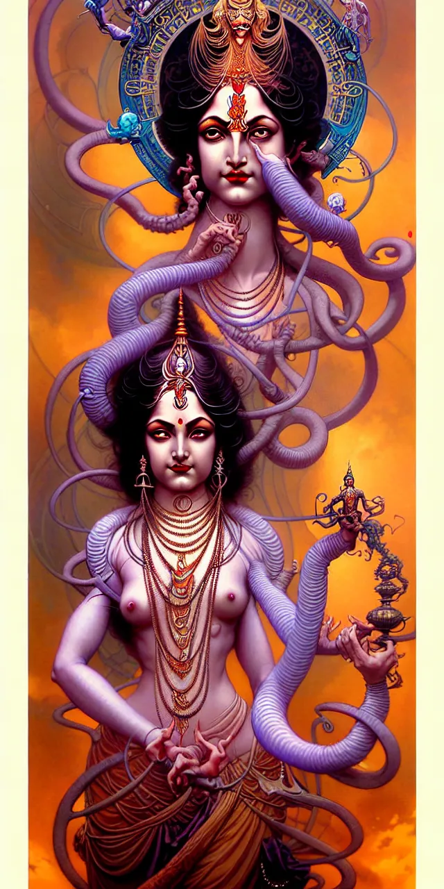 Image similar to beautiful hindu goddess art nouveau fantasy character portrait, full figure, ultra realistic, intricate details, the fifth element artifacts, highly detailed by peter mohrbacher, hajime sorayama, wayne barlowe, boris vallejo, aaron horkey, gaston bussiere, craig mullins