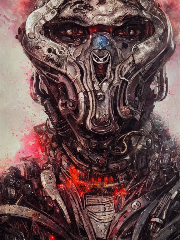 Prompt: art portrait of a chaos space marine, decaying ,8k,by tristan eaton,Stanley Artgermm,Tom Bagshaw,Greg Rutkowski,Carne Griffiths, Ayami Kojima, Beksinski, Giger,trending on DeviantArt,face enhance,hyper detailed,minimalist,cybernetic, android, blade runner,full of colour,