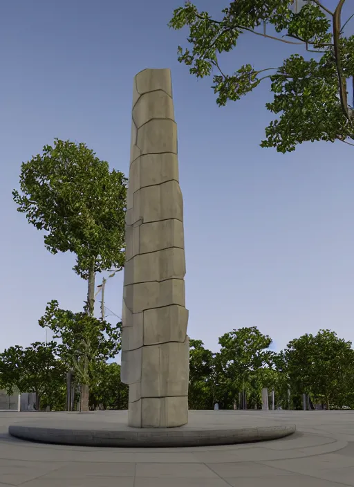 Prompt: highly detailed realistic architecture 3 d render of a futuristic stele monument in ieoh meng pei style standing in city park, archdaily, made in unreal engine 4 octane render