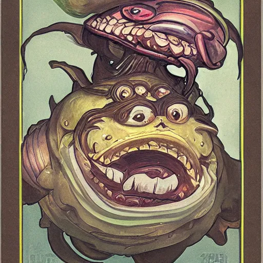 Prompt: tahm kench, painted by alfonse mucha