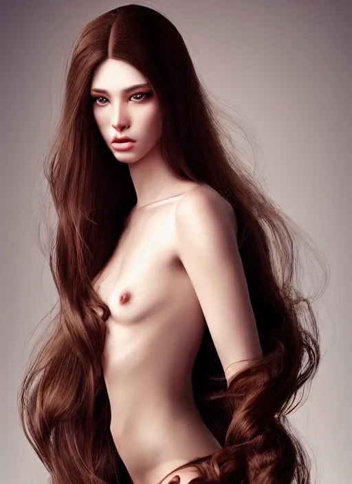 Prompt: a gorgeous female with long brown hair, photo by steven meisel, realistic, full body shot, wide angle, sharp focus, 8 k high definition, insanely detailed, intricate, elegant, art by stanley lau and artgerm, floating embers