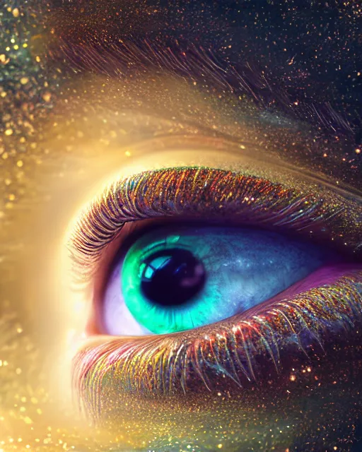 Prompt: hyper realistic photo of beautiful green eyes reflecting a sky full of a billion stars, hyper realistic, fractalart, art stati on, coherent design, symmetrical, vivid color, complementary color, golden ratio, detailed, sharp lines, intricate, rainbow shift, in unreal 3 d engine, nvidia optix, ray tracing, octane render