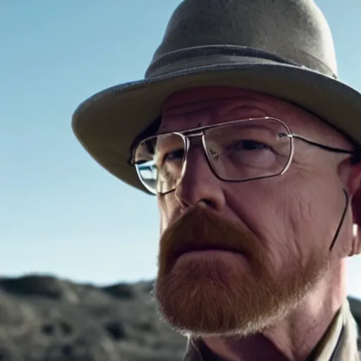 Prompt: photo of heisenberg looking at the sky, from behind, the clouds of the sky are replaced with blue meth