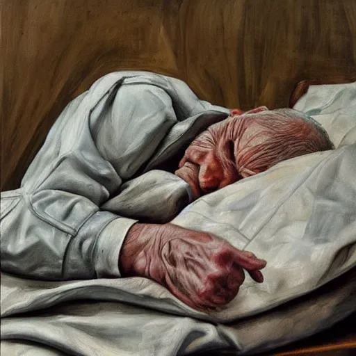 Image similar to high quality high detail painting by lucian freud, hd, sleeping