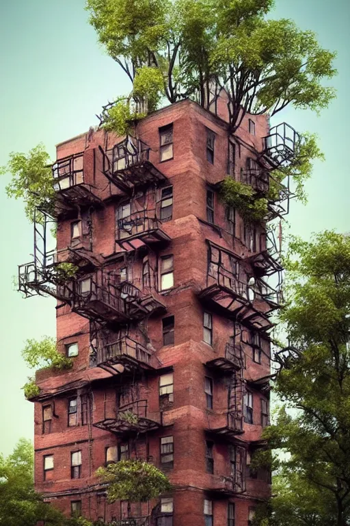 Image similar to (((((a ramshackle manhattan brick brownstone deep in the forest))))) by Beeple!!!!!!!!!!!!!!!!!!!!!!!!!!!