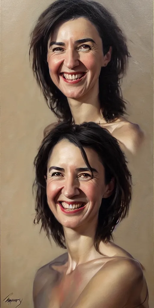 Image similar to maia sandu smiling painting by james gurney greg rutkowski photo by angelique boissiere art streiber, photorealistic, hyperdetailed