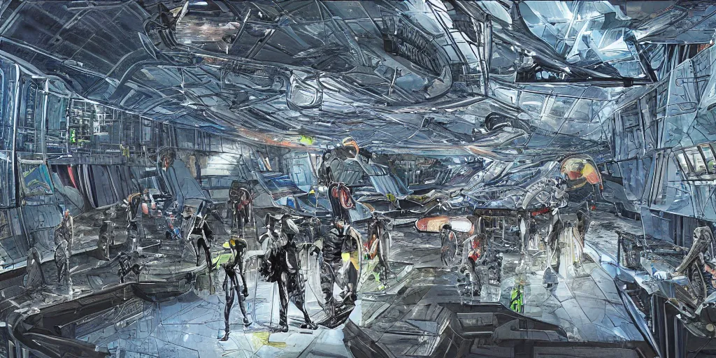 Prompt: sci - fi alien squad in wet cloaks, infiltrating on the ceiling of the mega - structure facility at midnight storm, lightning, hyper - detailed, art