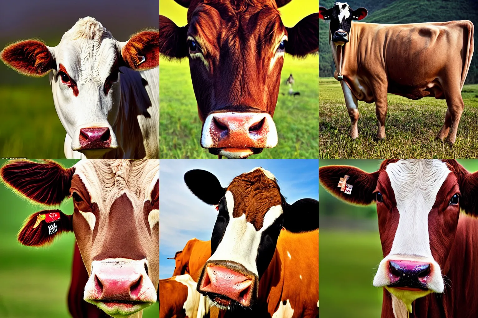 Prompt: The most handsome cow contest winner, close-up photo with high detail, national geographic, color image