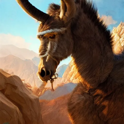 Prompt: ultra realistic illustration, evil donkey in the mountains, staring directly into camera, intricate, highly detailed, digital painting, artstation, concept art, smooth, sharp focus, illustration, art by artgerm and greg rutkowski and alphonse mucha