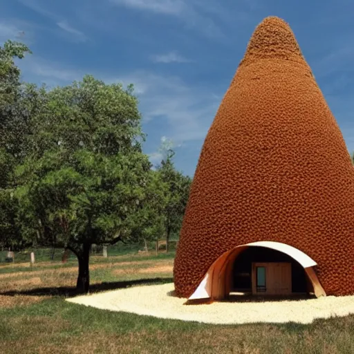 Prompt: a giant anthill in the shape of an old-fashioned schoolhouse