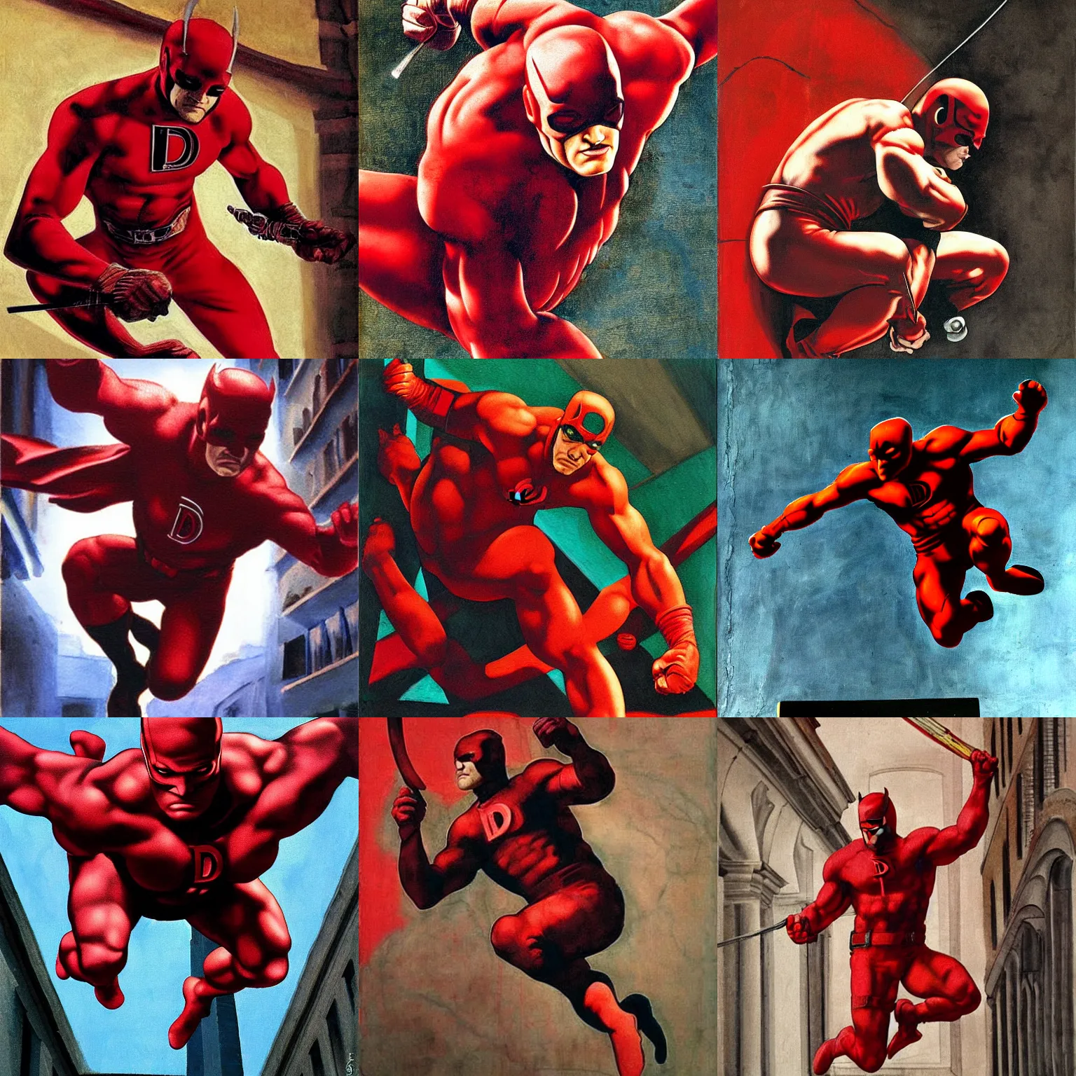 Prompt: daredevil painted by michelangelo