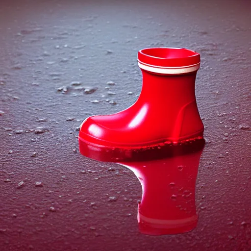 Image similar to digital art of a baby pig wearing red rainboots in a puddle, 8 k render, octane render, saturated