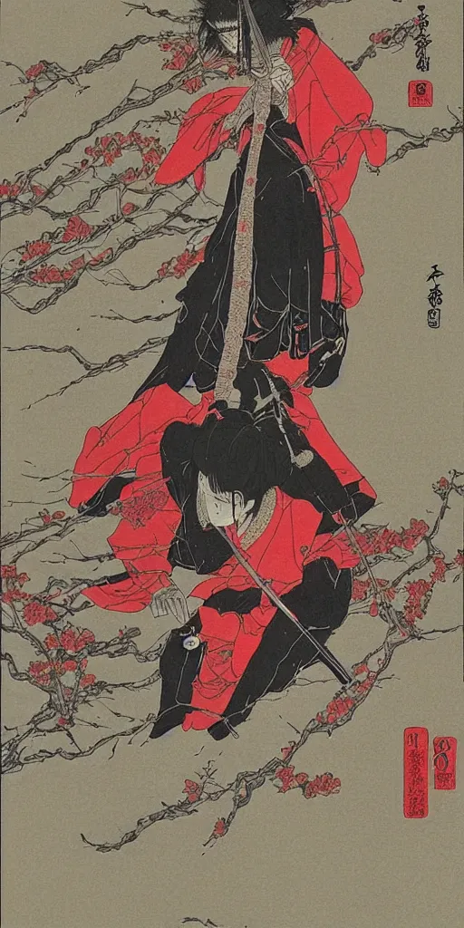 Image similar to screenshot of the red samurai from Takato Yamamoto's book the tale of the red samurai