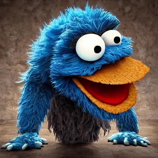 Image similar to “ cookie monster muppet turning into a werewolf. ultra realism. 4 k ”