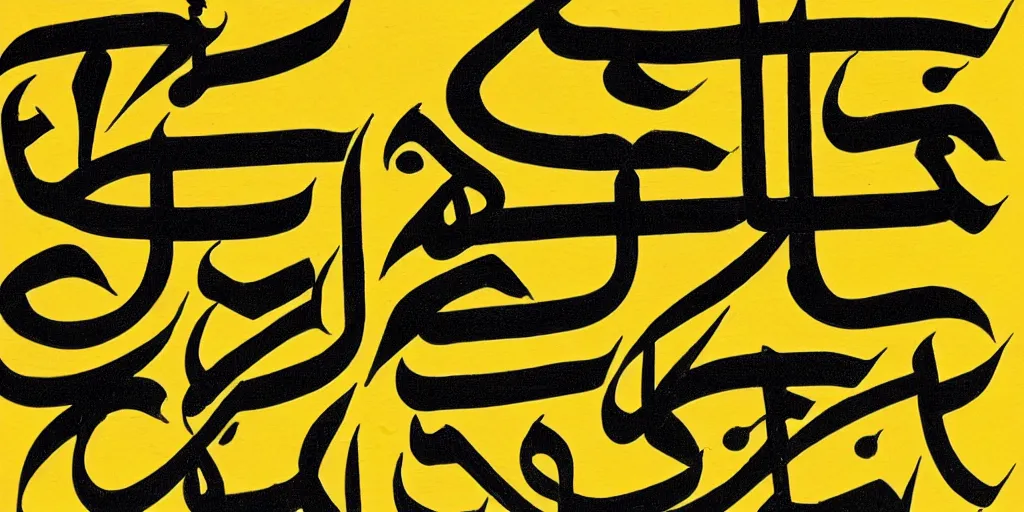 Prompt: a scroll of Arabic calligraphy, black and yellow scheme