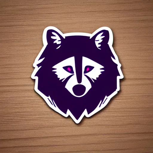 Prompt: a nice beautiful orange and purple vector sticker e-sports logo of a raccoon