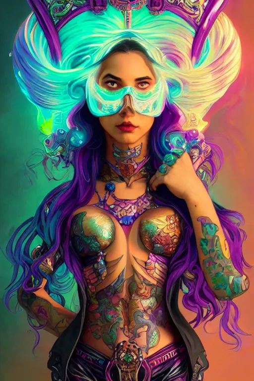 Image similar to a portrait of the lisa frank cyberpunk tank driving mermaid with rhinoplasty, gothic, highly detailed, digital painting, crown of skulls, artstation, smooth, sharp focus, illustration, art by artgerm and greg rutkowski and alphonse mucha and william - adolphe bouguereau