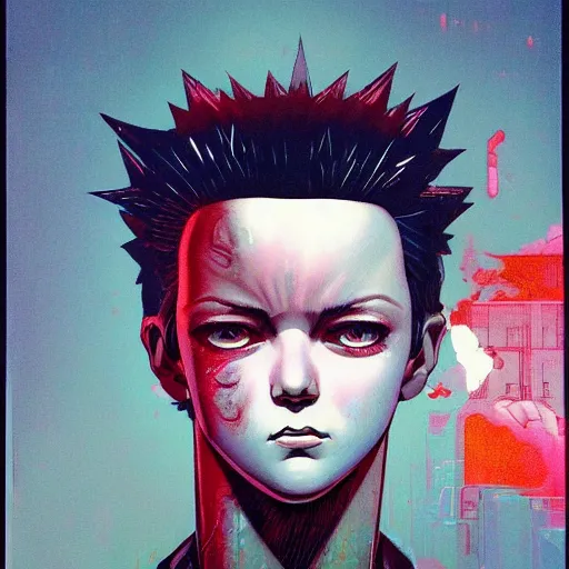 Image similar to prompt : soviet punk portrait soft light painted by james jean and katsuhiro otomo and erik jones, inspired by akira anime, smooth face feature, intricate oil painting, high detail illustration, sharp high detail, manga and anime 1 9 9 9