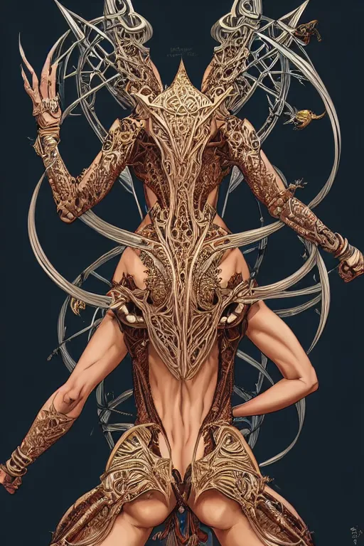 Prompt: symmetry!! intense fanart of back pose of witchblade as acotar protagonist, traditional queen dress, intricate, hyper detailed background, elegant, highly detailed, my rendition, digital painting, artstation, concept art, smooth, sharp focus, illustration, art by artgerm, greg rutkowski and alphonse mucha, by hajime sorayama and boris vallejo