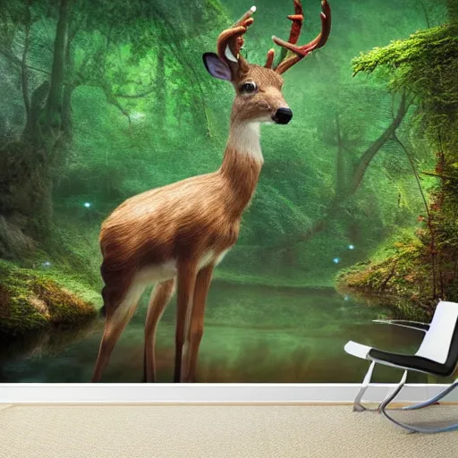 Image similar to fantasy photography wide angle waterside deer fairy ultrarealistic 1 5 0 mpx