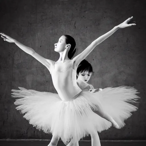 Image similar to an angel ballerina facing off against a demon ballerina