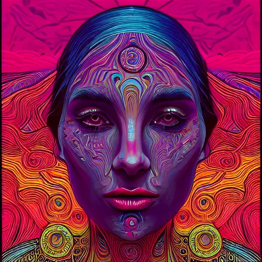 Image similar to An extremely psychedelic portrait, surreal, LSD, face, detailed, intricate, elegant, lithe, highly detailed, digital painting, artstation, concept art, smooth, sharp focus, illustration, art by Kilian Eng