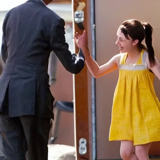 Image similar to paparazzi photo of arya stark high fiving barrack obama