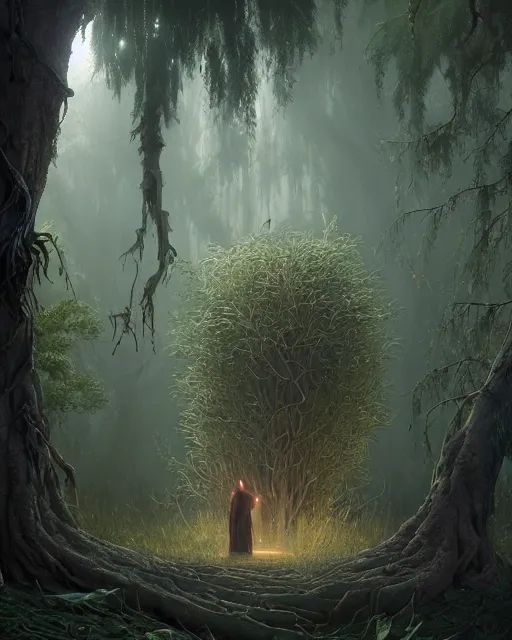 Prompt: highly detailed surreal vfx portrait of a cursed monster in a shadowy forest by a willow tree, stephen bliss, unreal engine, greg rutkowski, loish, rhads, beeple, makoto shinkai and lois van baarle, ilya kuvshinov, rossdraws, tom bagshaw, alphonse mucha, global illumination, detailed and intricate environment