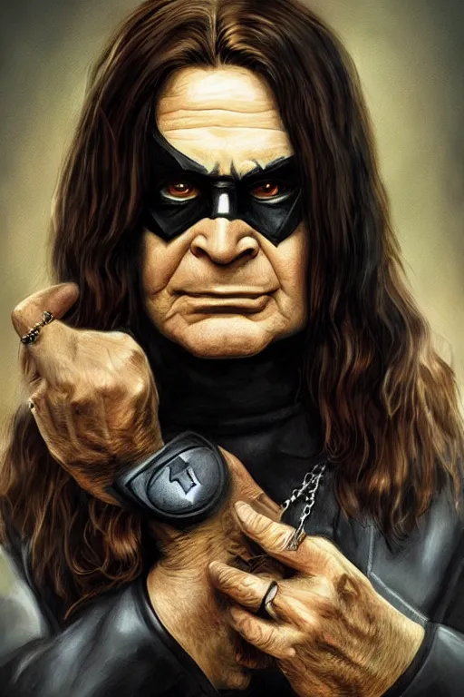 Image similar to portrait of Ozzy Osbourne as batman, highly detailed, artstation, concept art, sharp focus, illustration, art by Carel Fabritius