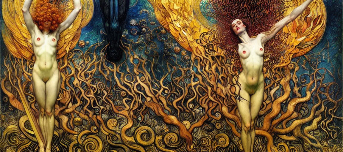 Image similar to Divine Chaos Engine by Karol Bak, Jean Delville, William Blake, Gustav Klimt, and Vincent Van Gogh, symbolist, visionary