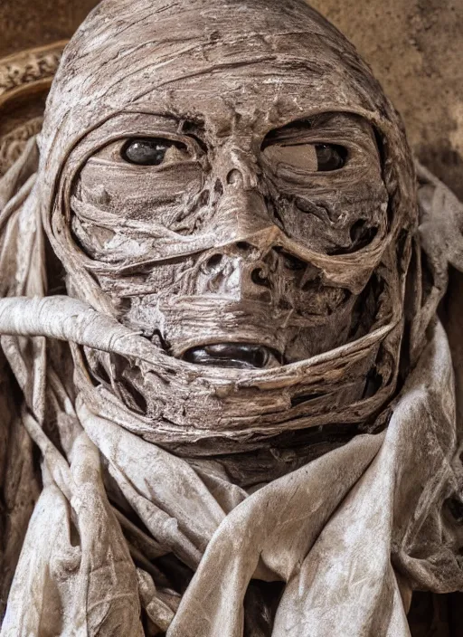 Image similar to mummified pipe in his throne at the vatican, desiccated, close - up portrate, hyper realistic, sharp focus, highly detailed
