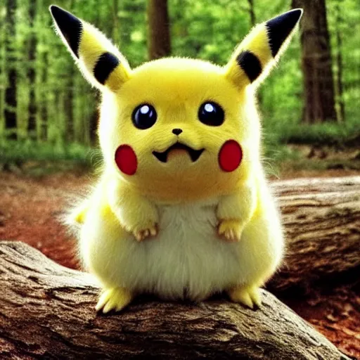 Image similar to pikachu in a forest, realistic, national geographic wildlife photography, wildlife, fluffy, cute, real