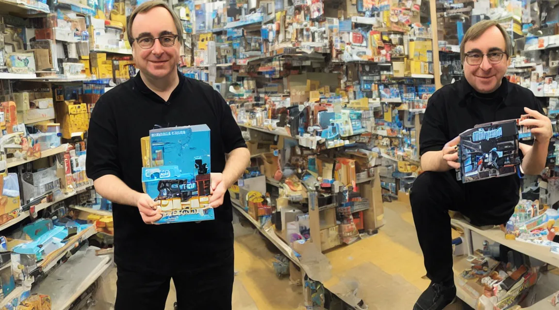 Prompt: vinil action figure of Linus Torvalds, product photo